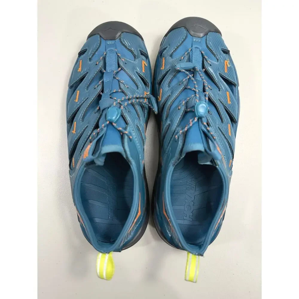 HOKA Hopara Men’s 10.5 Blue Orange Hiking Sandals Slip On Quick Lace